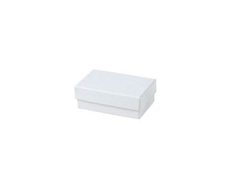 May include: A small, white cardboard box with a smooth, matte finish. The box is ideal for packaging small items like jewelry or other trinkets.