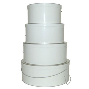 Made in USA - 4 Boxes in a Nested Set - Round Hat Boxes - White with Silver Trim