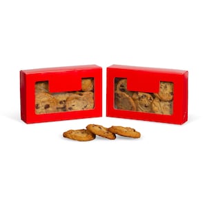 Made in USA - 50 Boxes - Cookie Boxes-Red with Window - Grease Resistant