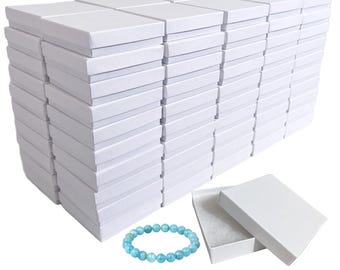 Made in USA - 100 Boxes - Matte White Jewelry Boxes with Cotton Filling