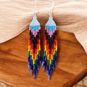 Rainbow Fringe Earrings, Miyuki Beaded, Pride Jewelry