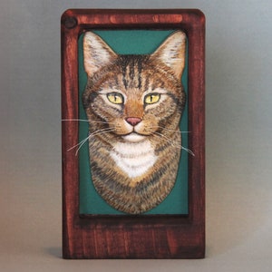 Retrato de mascota en relieve 3D de madera pintado a mano