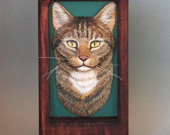 Retrato de mascota en relieve 3D de madera pintado a mano