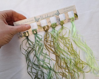 18 meter sidenband 2 mm monokromt, 100 % rent siden, bandbroderi, handbroderi, 6 färger gröna band à 3 meter