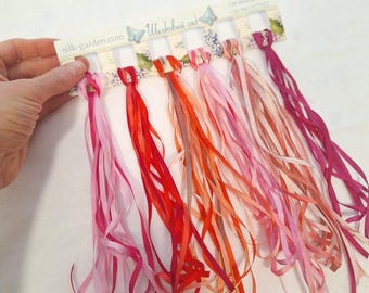 Cinta de seda 4 mm paleta rosa-rojo 20 metros Cinta de seda 100% pura bordada, Bordado a mano 20 colores cintas de 1 metro cada una