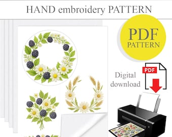 PDF Stick und Stitch Handstickerei, wasserlösliches Papier, Printable Stick und Stitch, Blumenmuster Stickerei, DIY handgemachtes Geschenk