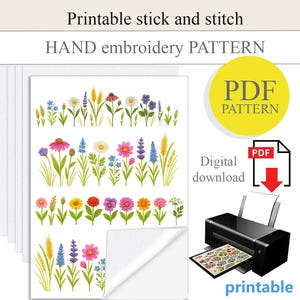 PDF bordado à mão com cola e ponto, bordado com cola e ponto para impressão, bordado com desenho floral, bordado com cola e ponto floral vegetal