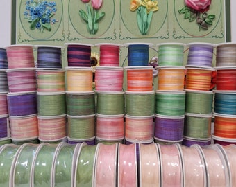 40 Silk ribbon Variegated 2mm,4mm,7mm,13mm,20mm,25mm,32mm, 100% Pure ribbon, Silk ribbon embroidery wide silk ribbon thin ribbon
