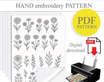 PDF Stick und Stitch Handstickerei, wasserlösliches Papier, Printable Stick und Stitch, Blumenmuster Stickerei, DIY handgemachtes Geschenk