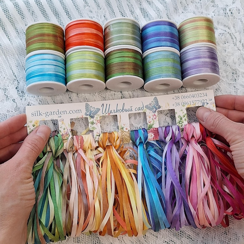 4mm Set 35 Meters Variegated Silk Ribbon, 100 % Pure Silk, Ribbon ...