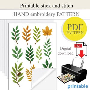 PDF Stick and stitch hand embroidery design, water soluble paper, Printable stick and stitch, floral design embroidery, DIY handmade gift