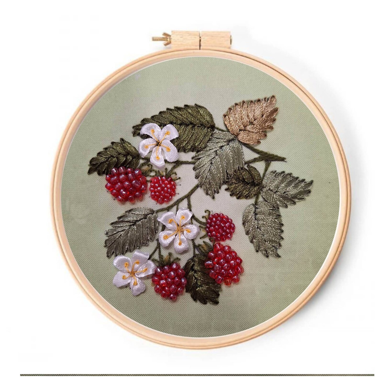 Embroider Raspberry Ribbon Embroidery Kit, Set for Beginners, Easy Ribbon Embroidery Scheme ...
