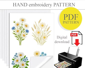 PDF Stick und Stitch Handstickerei, wasserlösliches Papier, Printable Stick und Stitch, Blumenmuster Stickerei, DIY handgemachtes Geschenk