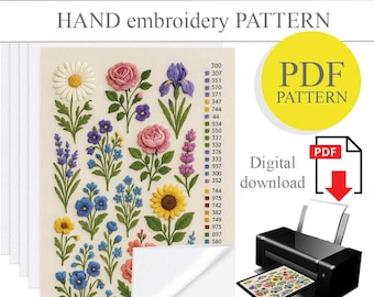PDF Stick und Stitch Handstickerei, wasserlösliches Papier, Printable Stick und Stitch, Blumenmuster Stickerei, DIY handgemachtes Geschenk