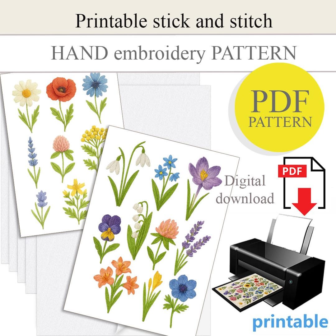 PDF Stick and Stitch Hand Embroidery Design, Printable Stick and Stitch ...