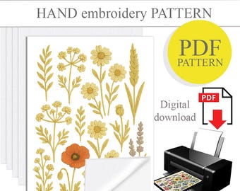PDF Stick und Stitch Handstickerei, wasserlösliches Papier, Printable Stick und Stitch, Blumenmuster Stickerei, DIY handgemachtes Geschenk