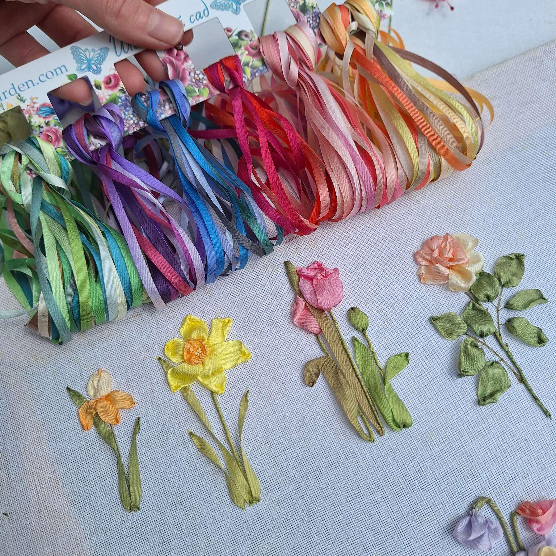 4 mm Set 37 Meter Buntes Seidenband, 100 % Reine Seide, Bandstickerei, Handstickerei, 37 Farben Bänder je 1 Meter
