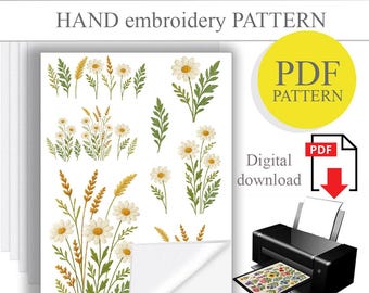 PDF Stick und Stitch Handstickerei, wasserlösliches Papier, Printable Stick und Stitch, Blumenmuster Stickerei, DIY handgemachtes Geschenk