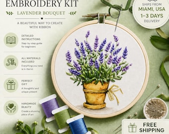 Ribbon embroidery kit a set for beginners Home Decor Easy Ribbon  set for creativity lavender free shipping from USA