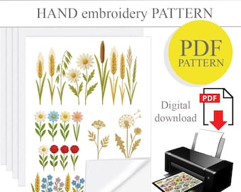 PDF Stick und Stitch Handstickerei, wasserlösliches Papier, Printable Stick und Stitch, Blumenmuster Stickerei, DIY handgemachtes Geschenk