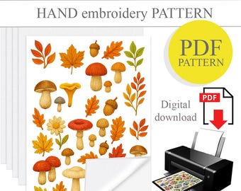 PDF Stick and stitch hand embroidery design, water soluble paper, Printable stick and stitch, autumn design embroidery, DIY handmade gift