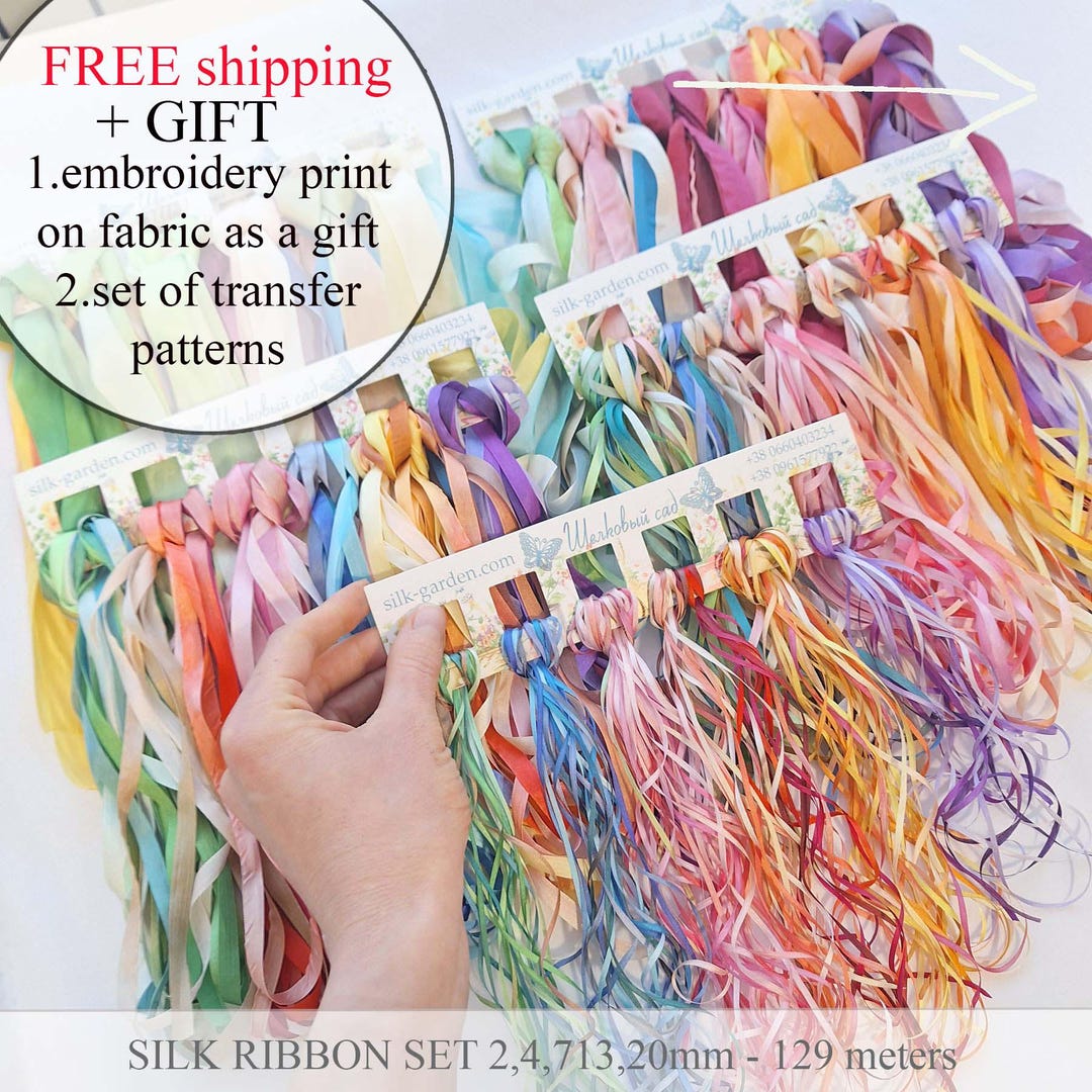 One Inch Ribbon Varigated Big SET Silk Ribbon 2,4,7,13,20mm Variegated Ribbon, 100 % Pure Silk ...