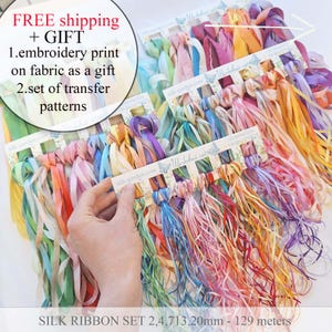 big SET Silk ribbon 2,4,7,13,20mm Variegated ribbon, 100 % Pure Silk, Ribbon embroidery, 1 meters each