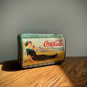 1993 Coca-Cola Advertising Tin Box | The Tin Box Company | Retro Coke Girl Beach Scene | Small Vintage Style Storage Tin