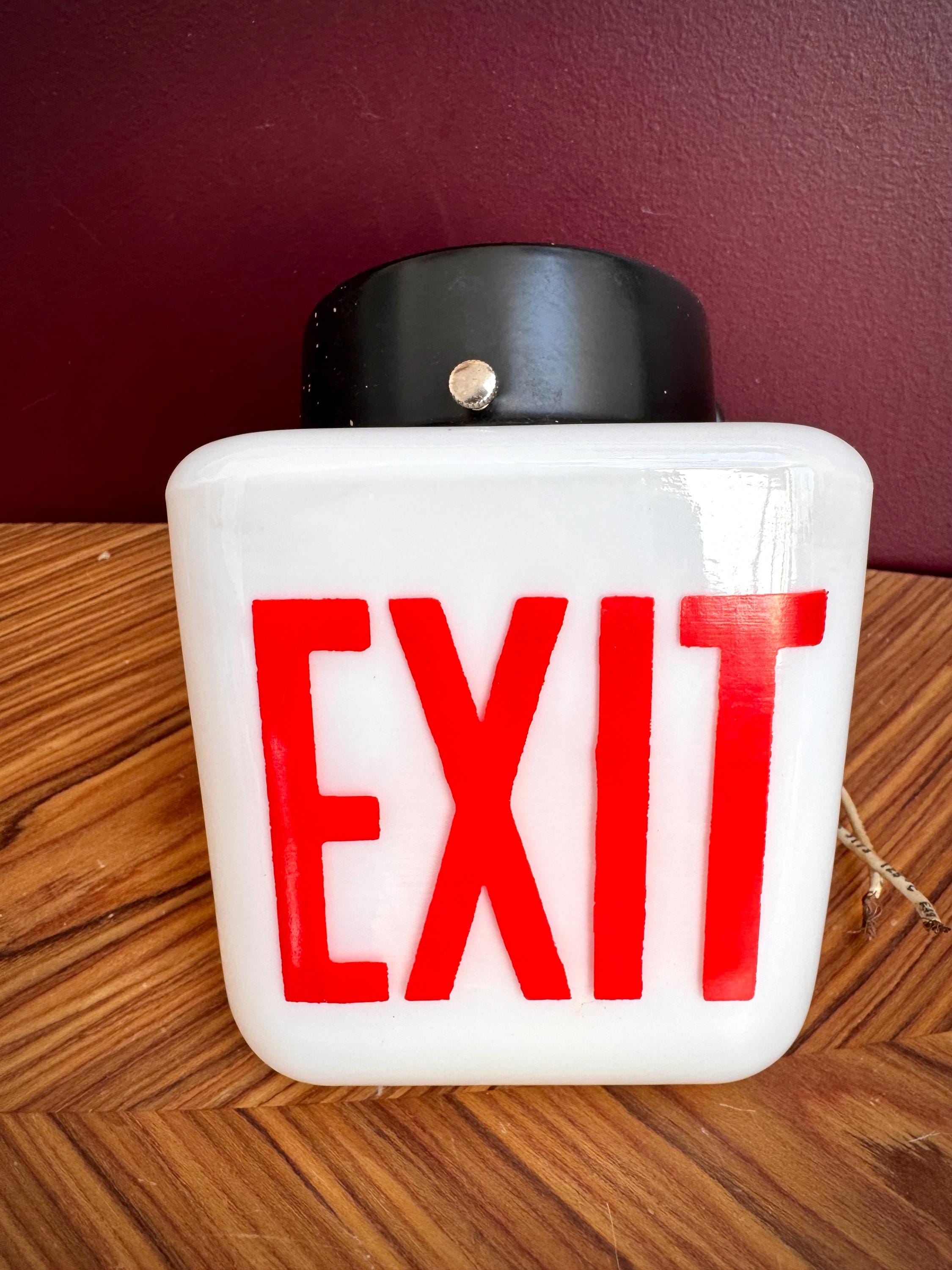Vintage Milk Glass EXIT Sign Light | Black Industrial Ceiling