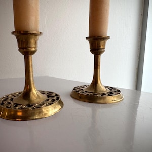 Ornate Vintage Brass Candlesticks - Set of Two | Pair of retro candlesticks | Mid Century Hollywood Regency Decor