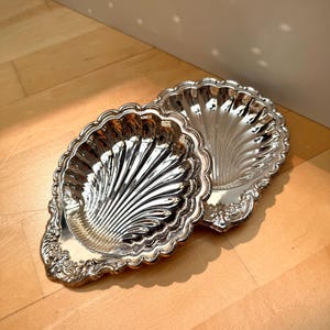Vintage Silver Plated Scallop Shell Dishes – 5x6” | Coastal Trinket Bowls, Vanity Catchall, Serveware