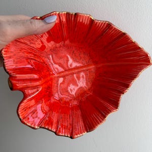 Mid Century Ceramic Leaf Dish | California Pottery, Gold Trim