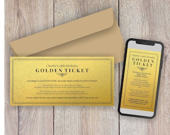 Golden Ticket Invitation ~ inludes PDF file PLUS access to images for print & smartphones