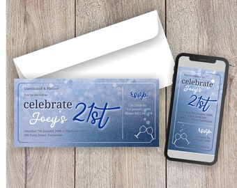 Shimmer Navy Birthday Invitation, Milestone Celebration (Digital Download)