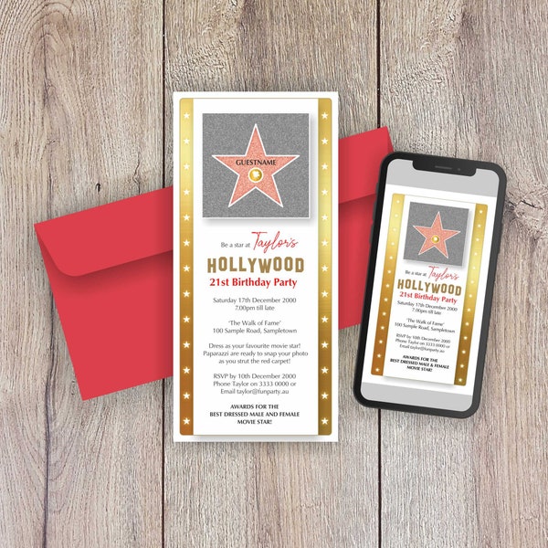 Hollywood Star Digital Invitation ~ inludes PDF file PLUS access to images for print & smartphones