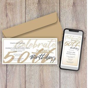 Faire-part numérique 50e anniversaire, or ~ comprend un fichier PDF ET un accès aux images pour impression et smartphones