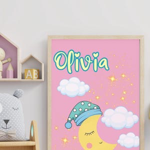 Digital download baby wall art, smiling moon nursery decoration for baby room, baby shower gift, custom letter printing, custom dorm decor