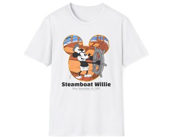 Disney Mickey Mouse Steamboat Willie TShirt Unisex Softstyle T-Shirt Vintage Disney T Shirt