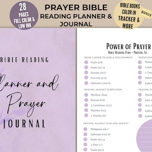 Prayer Bible Reading Planner & Journal Printable, Scripture Reflection Pages, Daily Journal Pages, BONUS Books of the Bible Tracker