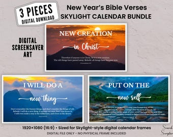 Digital Calendar Screensaver Set, New Year Bible Verses Wallpaper Art, 16:9 Display Art, Mountain Sunset Landscape Decor, Digital Download