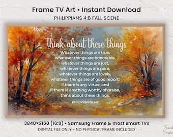Fall Forest Landscape Frame TV Art, Autumn TV Art for Samsung Frame, Philippians 4:8 Scripture, Christian TV Background, Digital Download
