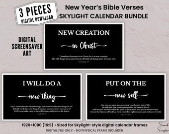 Digital Calendar Screensaver Set, New Year Bible Verses Wallpaper Art, 16:9 Display, Modern Minimalist Script Text Decor, Digital Download