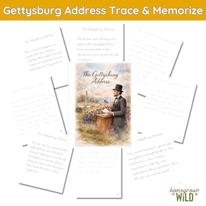 Hojas de trabajo para memorizar el discurso de Gettysburg / Historia de Estados Unidos / Abraham Lincoln / Educación en casa / Recitación / Narración