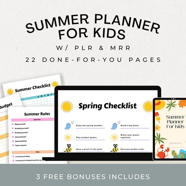 plr Digital Summer Planner For Kids family vacation planner homeschool planner template calendar Master Resell Rights