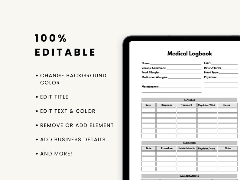 PLR &amp; MRR Health Logbook Printable Medical Record Organize Your Health ...
