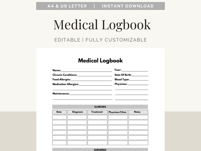PLR &amp; MRR Health Logbook Printable Medical Record Organize Your Health ...