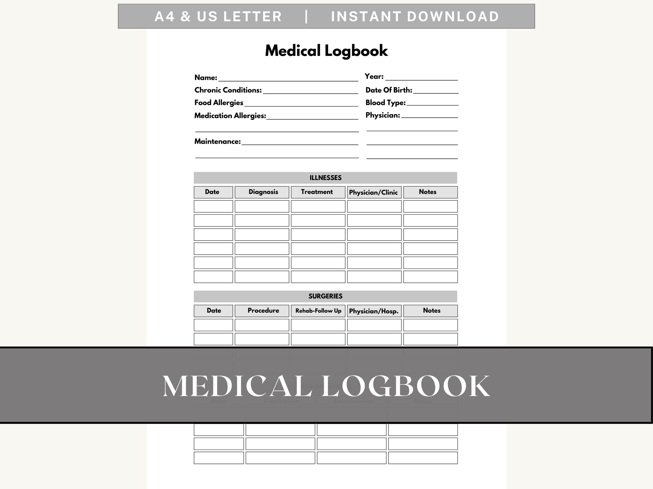 PLR &amp; MRR Health Logbook Printable Medical Record Organize Your Health ...