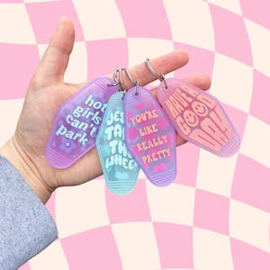 Retro Pastel Shimmer Motel Keychains | Funny Keychains | Gifts for Her | Hotel Keychain | Birthday Gifts