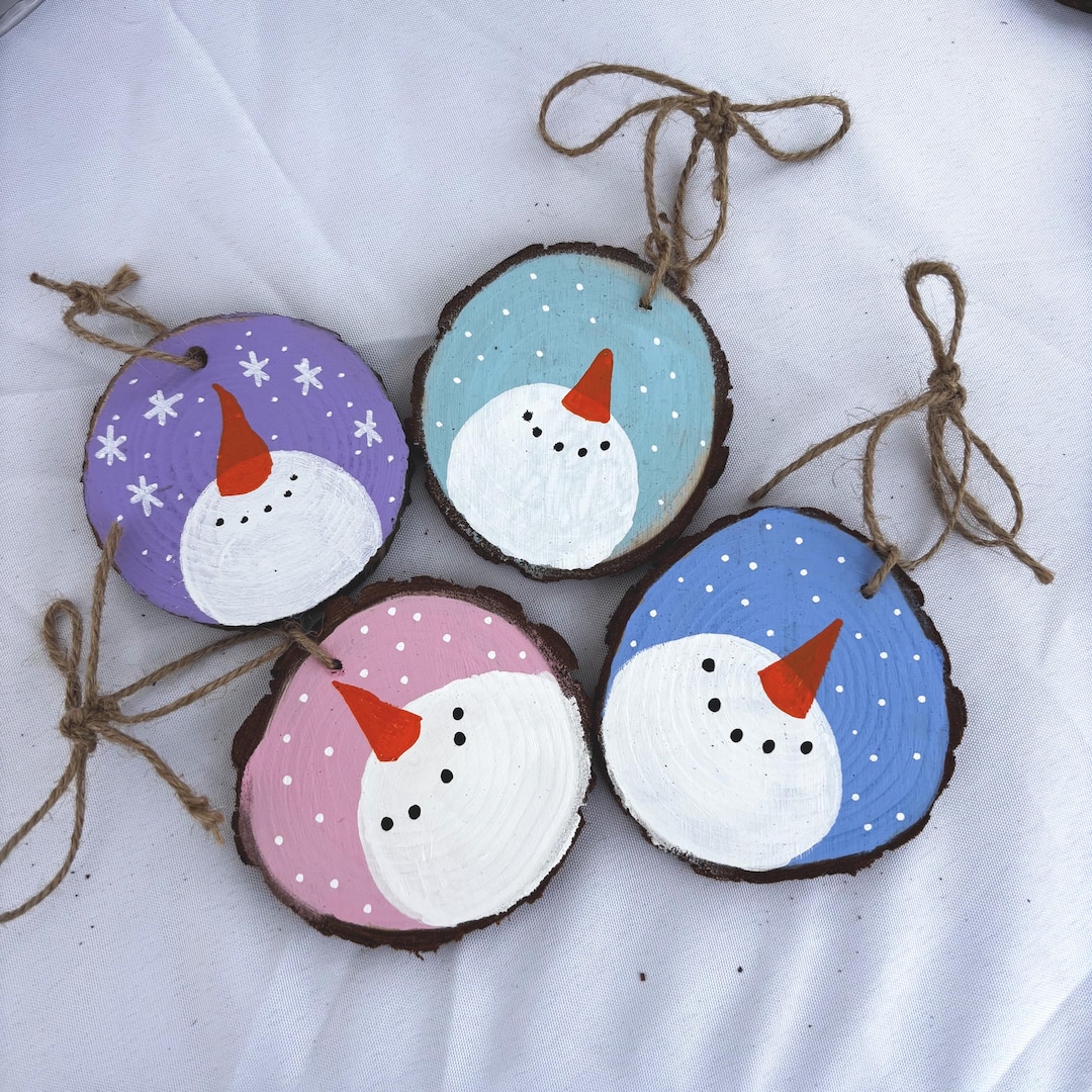 Hand Painted Snowman Wood Slice Ornament | Rustic Winter Decor - Etsy