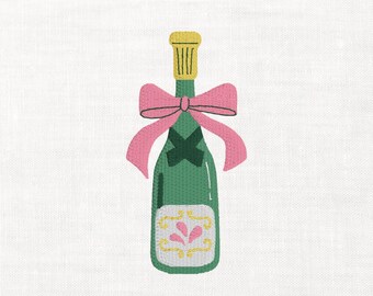 Bordado à máquina em garrafa de champanhe com laço - Download digital instantâneo - Arquivos para download - Ideal para festas femininas, casamentos e outras comemorações.